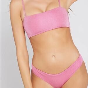 L SPACE Pink Glitter Metallic Adjustable Top Bottom Swimwear Bikini Set Size S